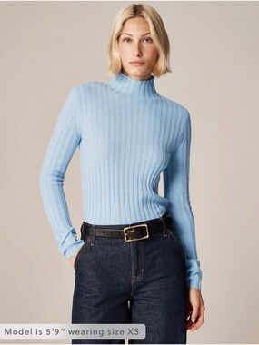 NWT! J. CREW Women’s Wide-rib Cashmere Turtleneck Sweater, Heather River Large